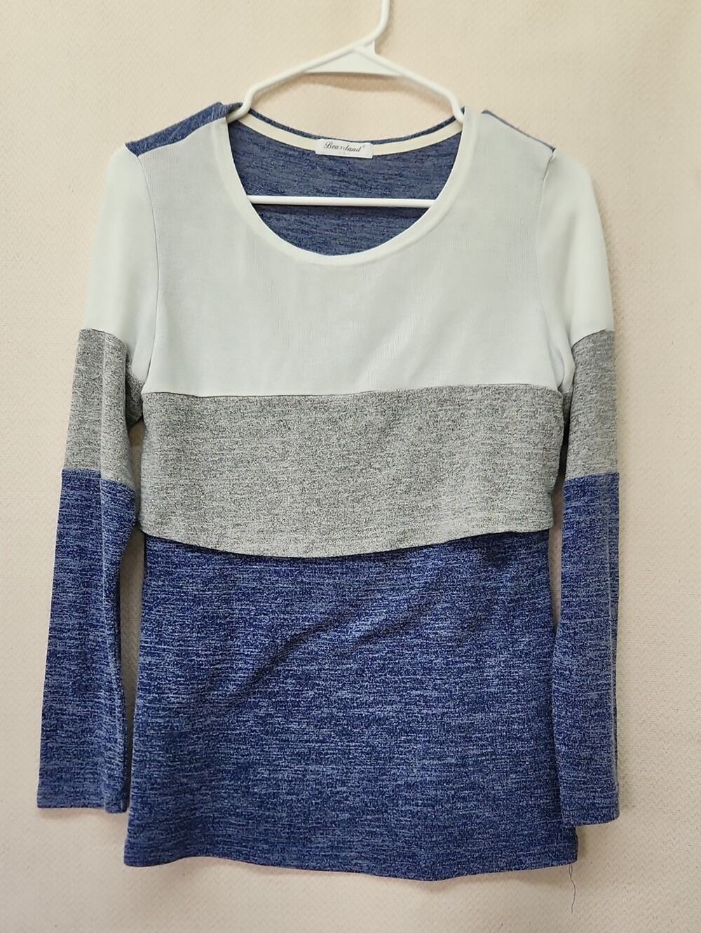 Bearsland Blue, Gray and White Nursing Long-Sleeve Top
